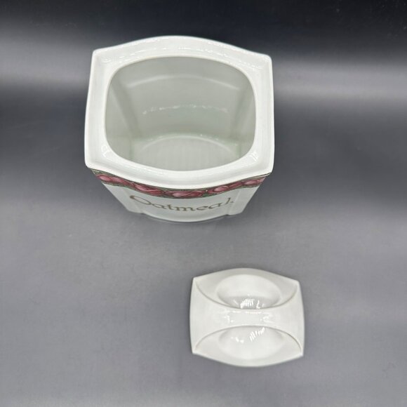 Antique German Oatmeal Canister Pink Roses Floral Kitchen Storage Pink Flowers - Picture 6 of 13